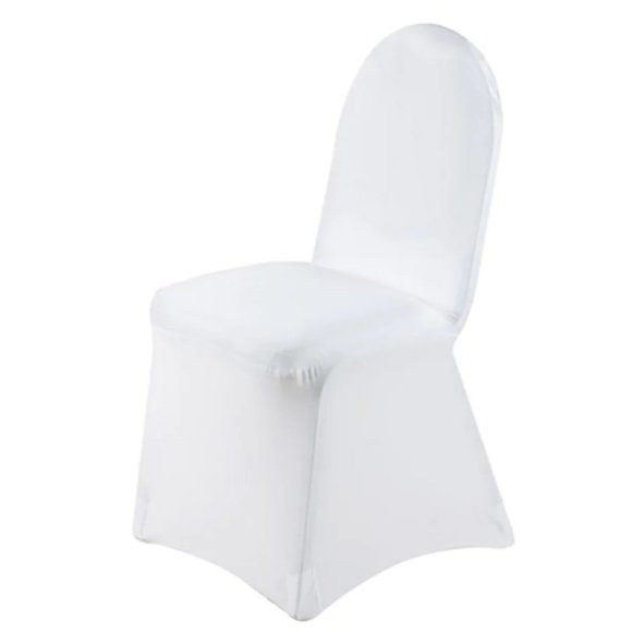 White Premium Spandex Stretch Fitted Banquet 300 Chair Cover With Foot Pockets - Picture 2 of 3